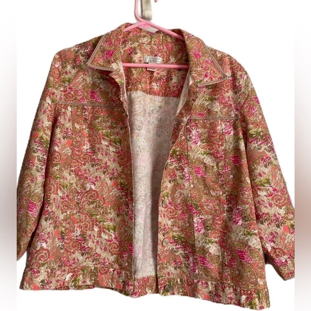 Christopher & Banks Paisley Denim Blazer Jacket, Size: L